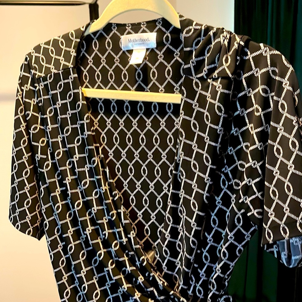 Motherhood Maternity black dress with white rope design